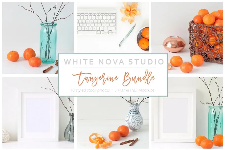 橙子水果摆设场景样机模板 Tiffany and Orange Bundle