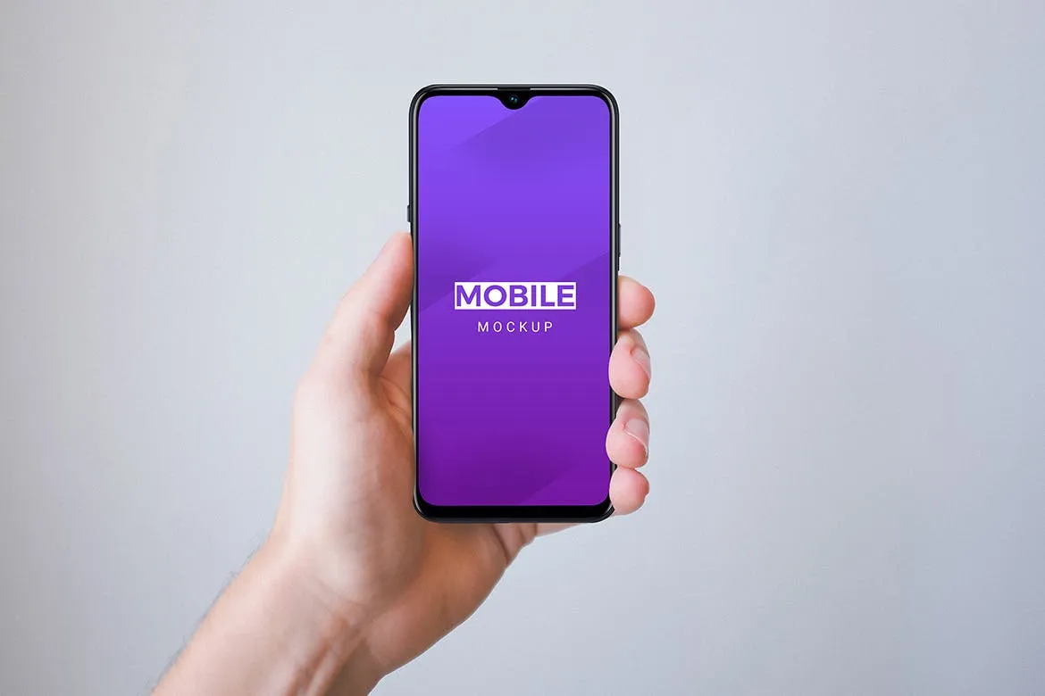 手持水滴屏智能手机屏幕预览样机 Mobile With Hand Mockups插图(1)