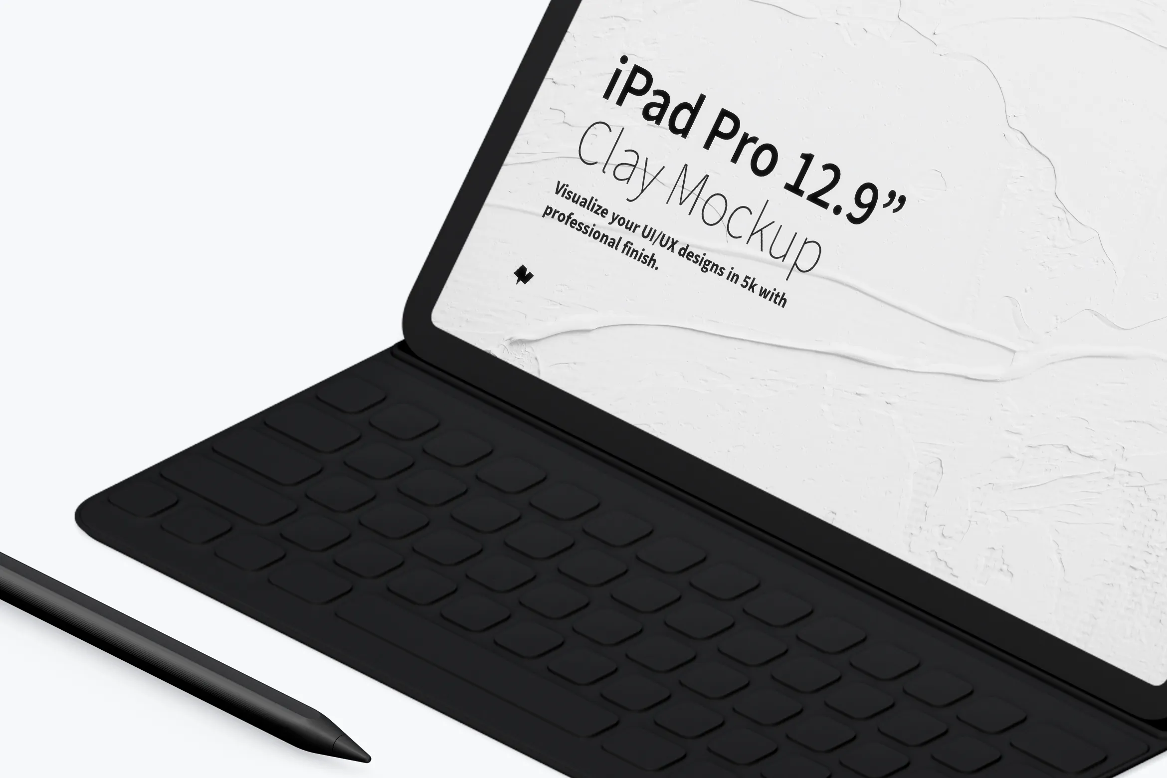 12.9寸带键盘iPad Pro平板电脑等距右视图样机 Clay iPad Pro 12.9” Mockup, Isometric Right View With Keyboard插图(2)