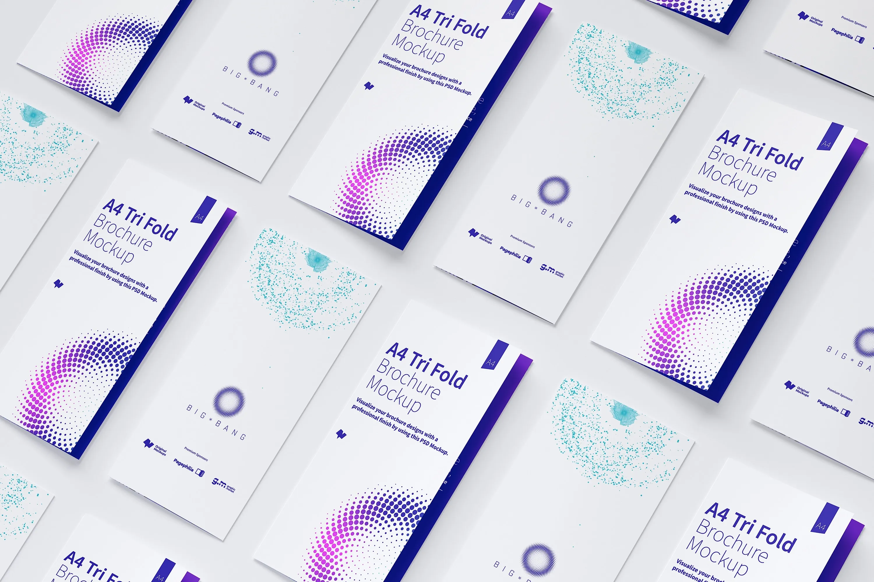 A4尺寸大小三折页传单设计等距网格样机模板09 A4 Trifold Brochure Mockup 09插图