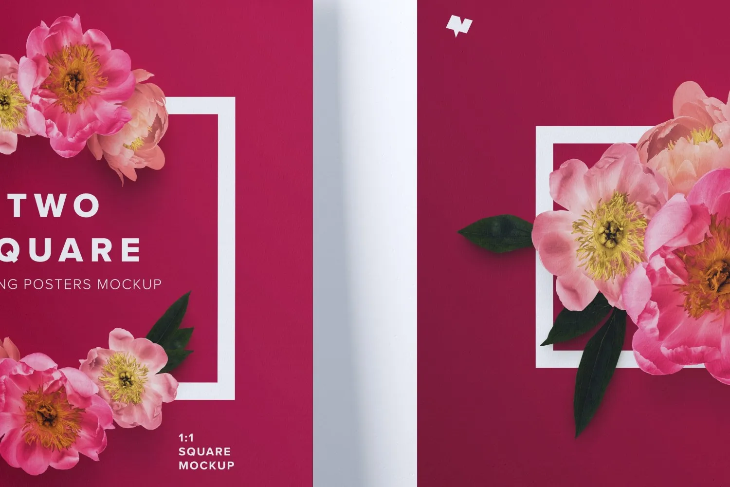 1:1比例两幅肖像油画海报展示样机像素设计精选 Two 1:1 square hanging posters mockup