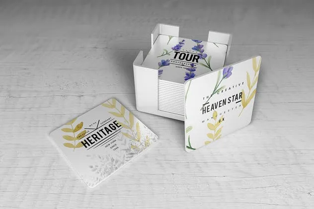 简约酒杯/咖啡杯垫样机V2 Coaster Mockups V2插图(6)