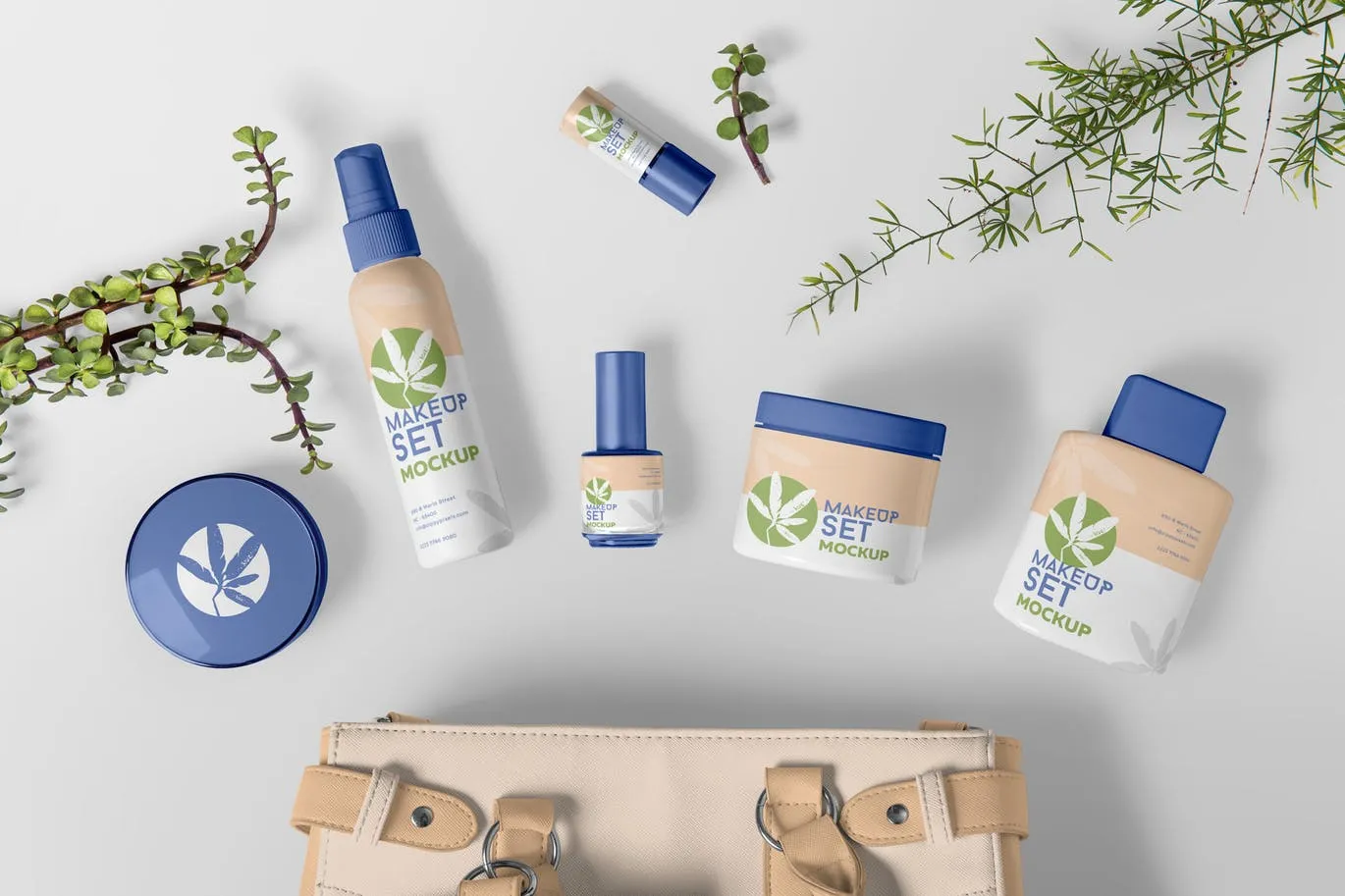 高品质的简约化妆品品牌包装设计VI样机展示模型mockups插图(1)