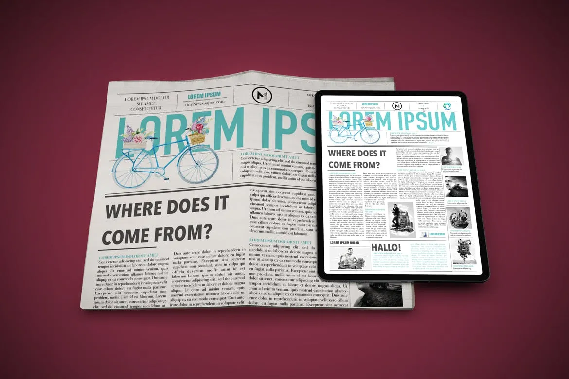 电子版报纸版式设计效果图样机 Newspaper App MockUp插图(2)