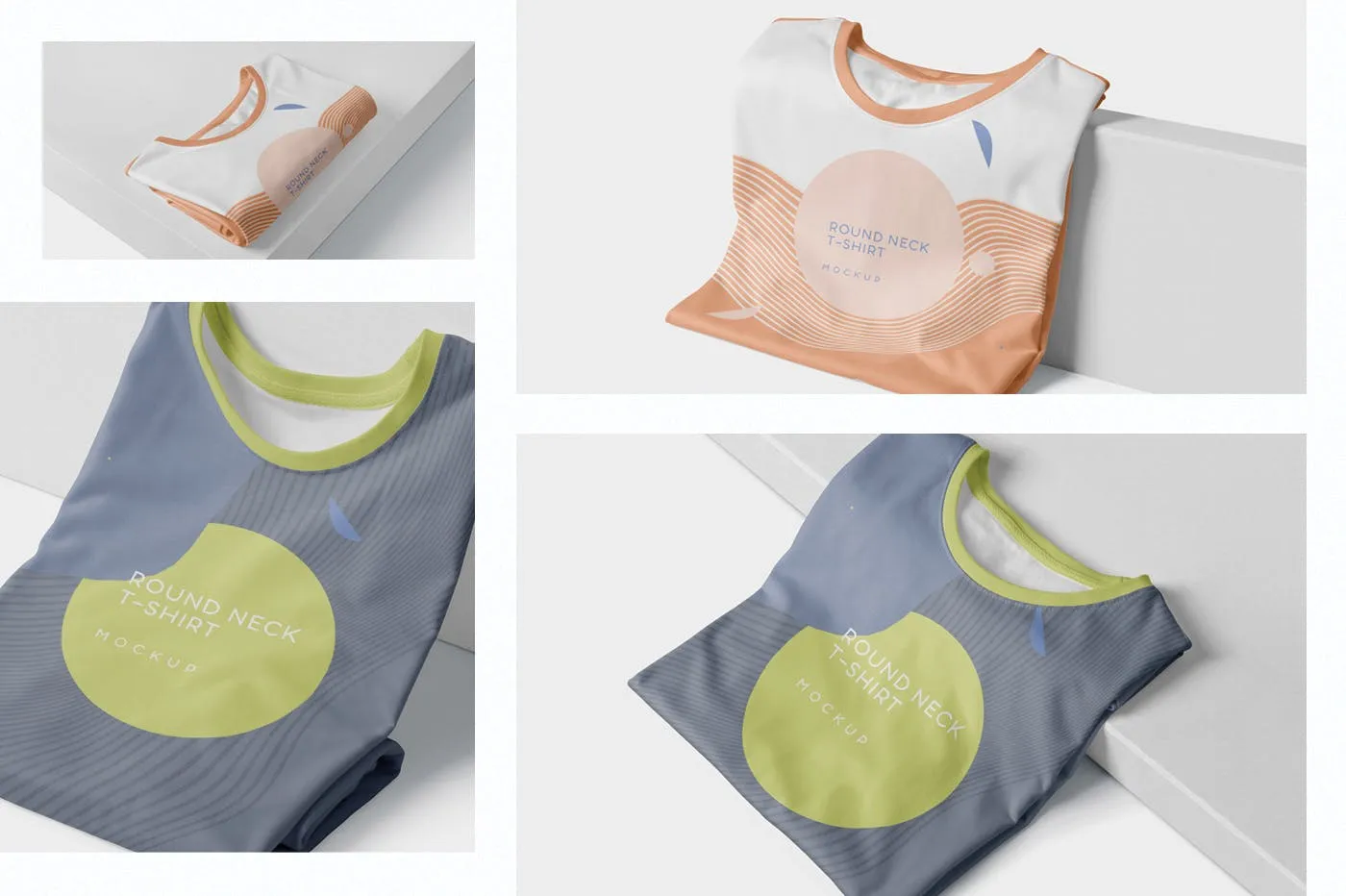 圆领T恤折叠状态印花设计展示样机模板 Folded Round-Neck T-Shirts Mockups插图(1)