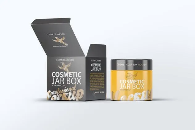 化妆品护肤品玻璃罐/外包装盒子样机 Cosmetic Jar & Box Mock-up插图(1)