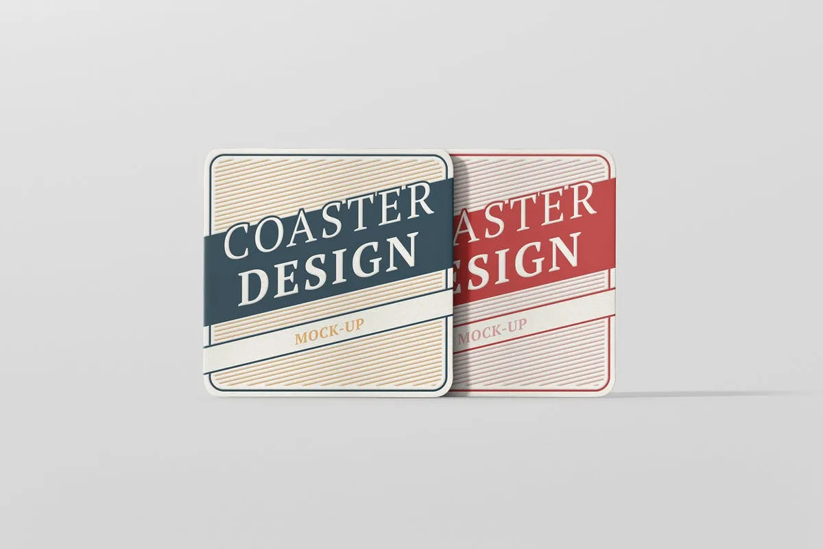 高品质圆角方形杯垫样机 Square Coaster Mock-Up Round Corner插图