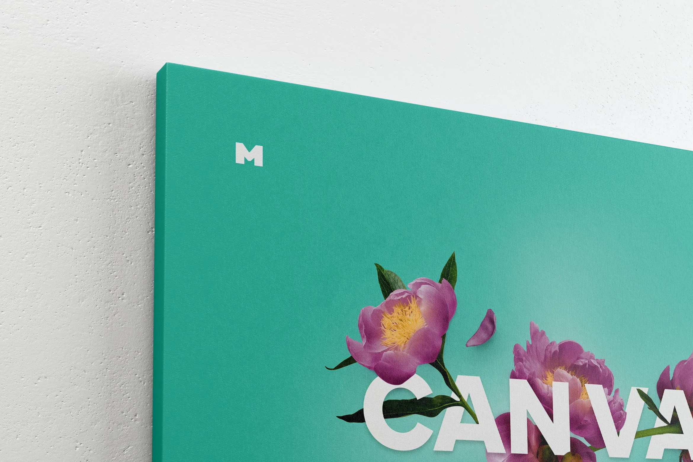 油画艺术作品挂墙帆布画布左视图样机 3:2 Landscape Canvas Mockup Hanging on Wall, Left View插图(1)