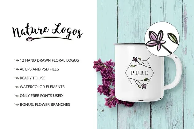自然＆花卉主题天然有机植物相关品牌Logo设计模板 Nature & Floral Logos + BONUS插图(1)