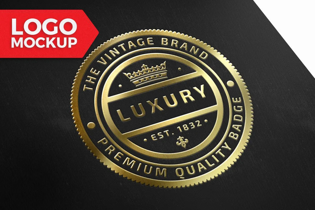 烫金效果商标Logo设计预览像素设计精选模板 Gold Logo Mock-Up