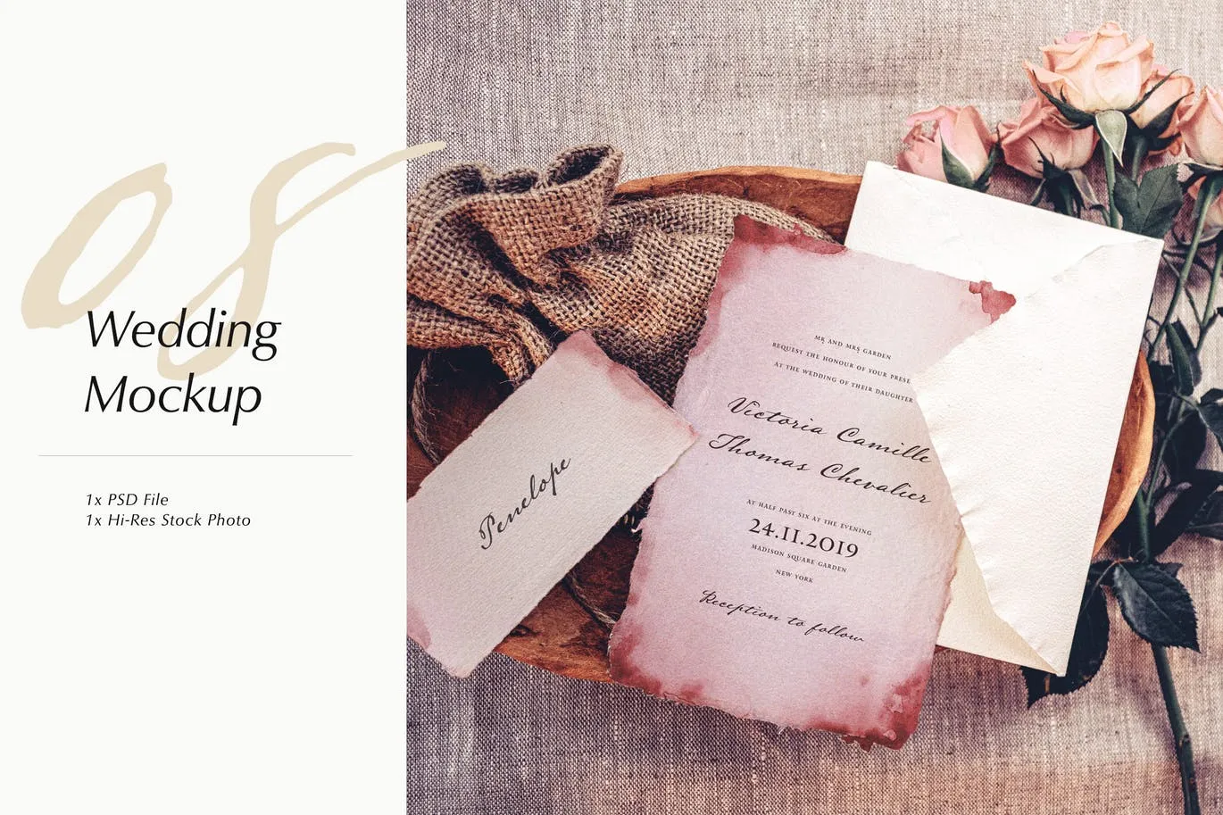 婚礼照片婚礼邀请函优雅风格设计样机像素设计精选模板v08 Wedding Photo Mockup 08