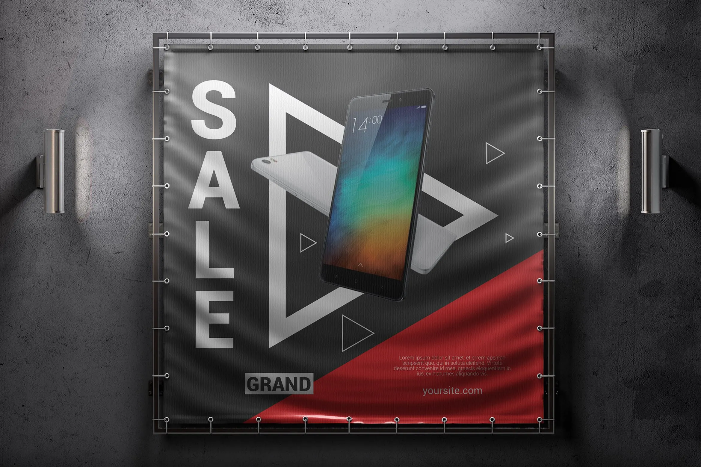 方形户外广告横幅效果图样机像素设计精选模板 Square Outdoor Advertising Banner Mockup
