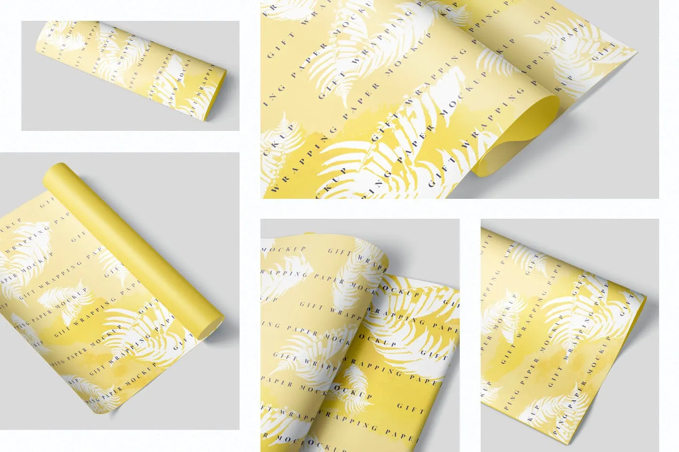 礼品包装纸图案印花设计预览样机模板 Gift Wrapping Paper Mockup Set插图(1)