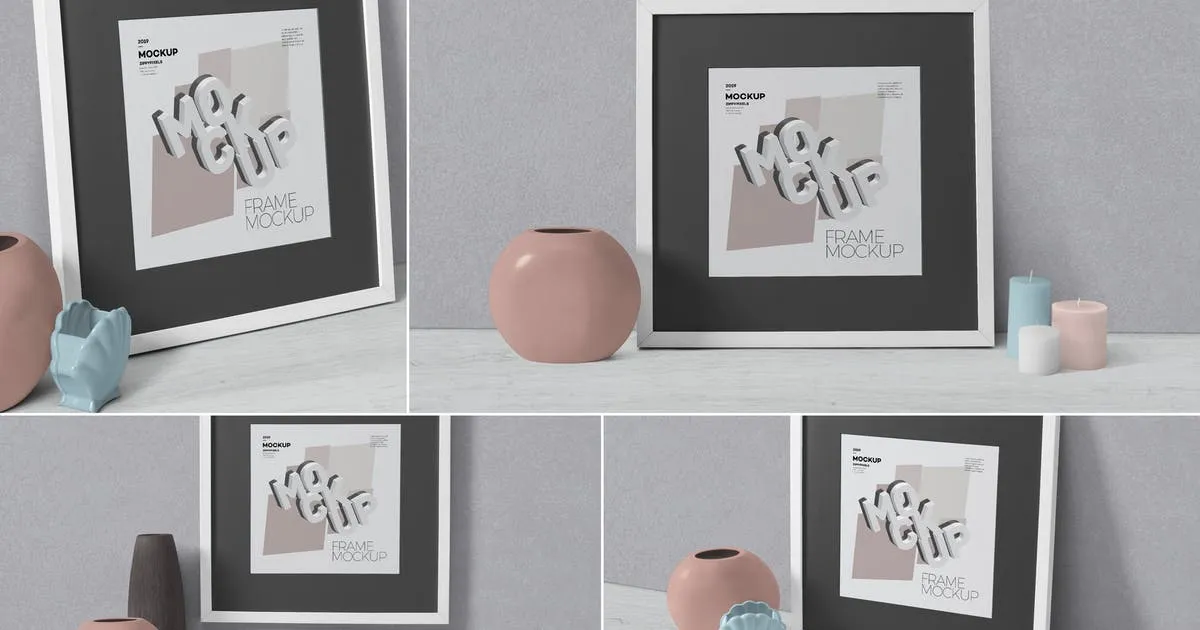 桌面相框照片amp;艺术作品展示样机像素设计精选模板 Perspective Frame Mock Ups