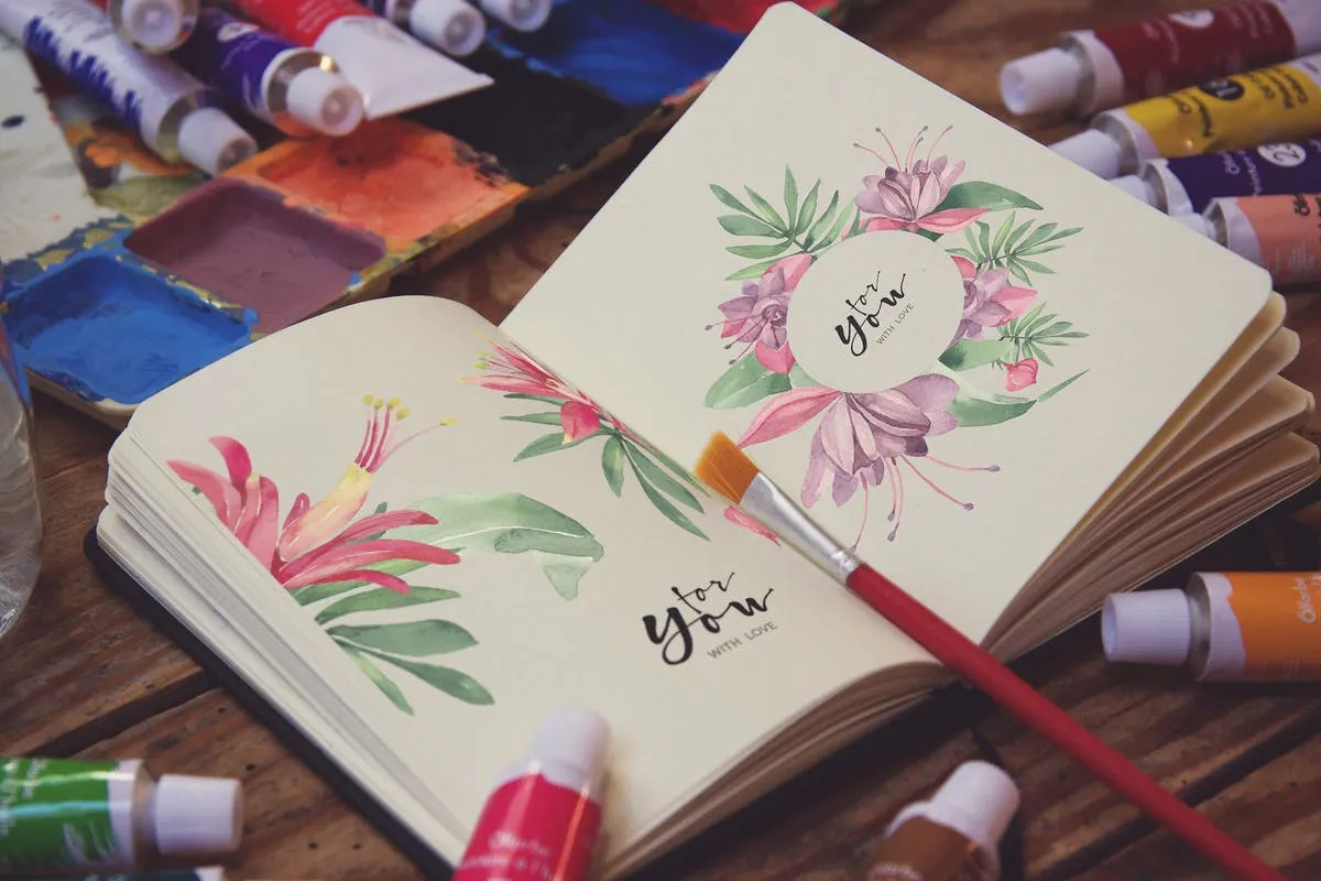 水彩画创作画室场景袖珍笔记本样机模板v2 Pocket Notebook Zoom插图