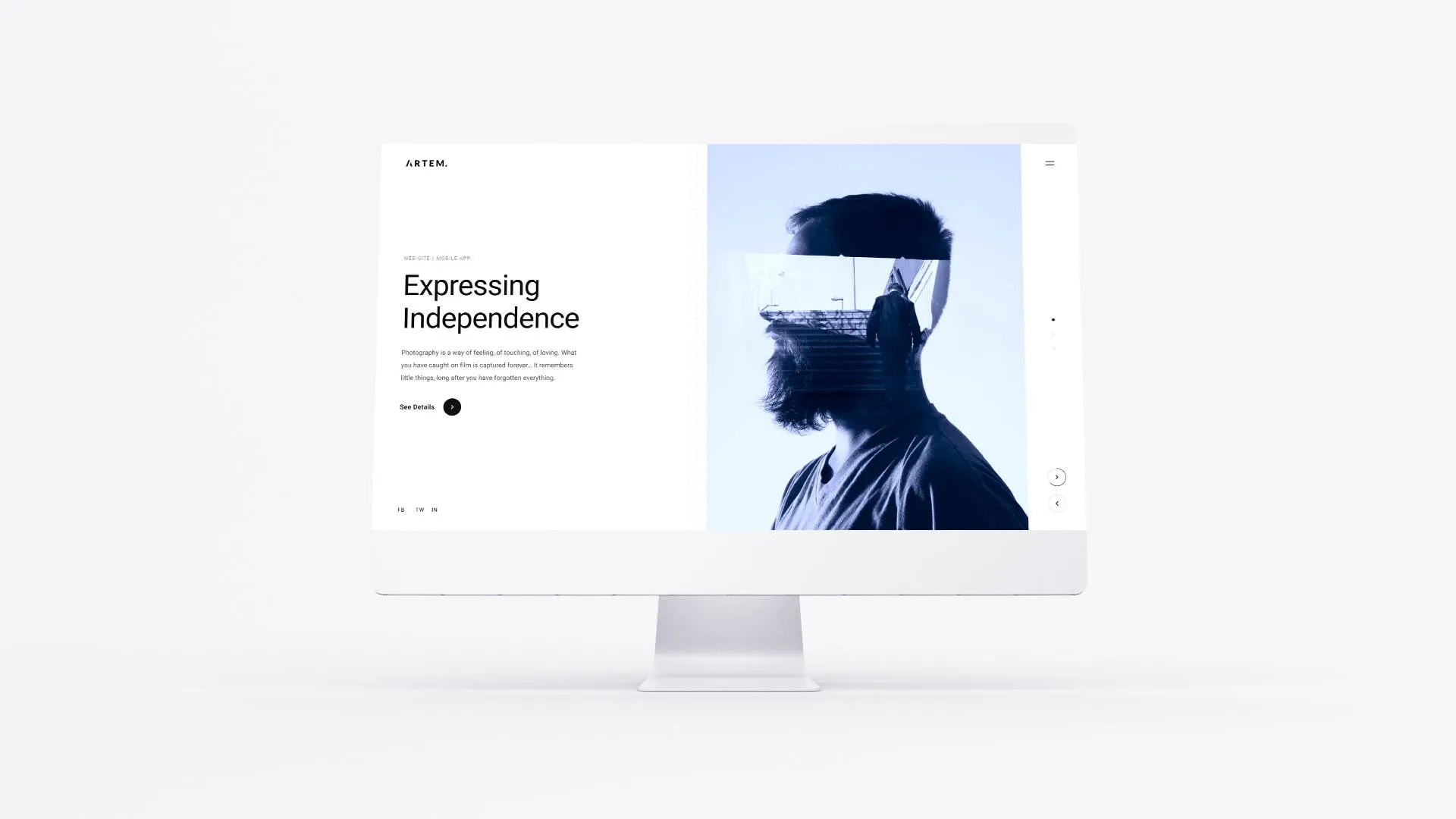 网站UI界面设计效果图预览白色iMac电脑样机模板 White iMac Mockup插图(1)
