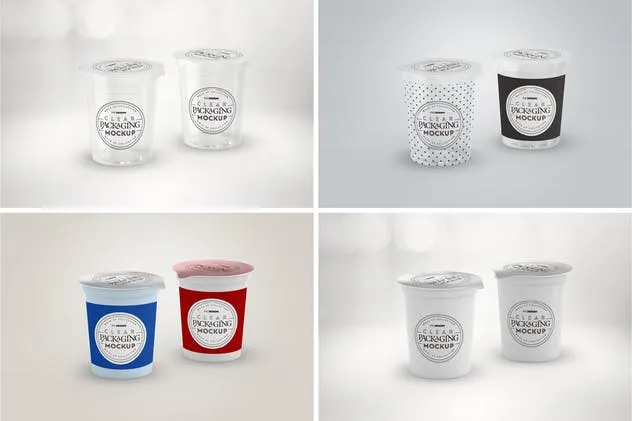 透明薄膜密封一次性冷饮杯包装设计样机 Clear Film Sealed Cup Packaging Mockup插图(1)