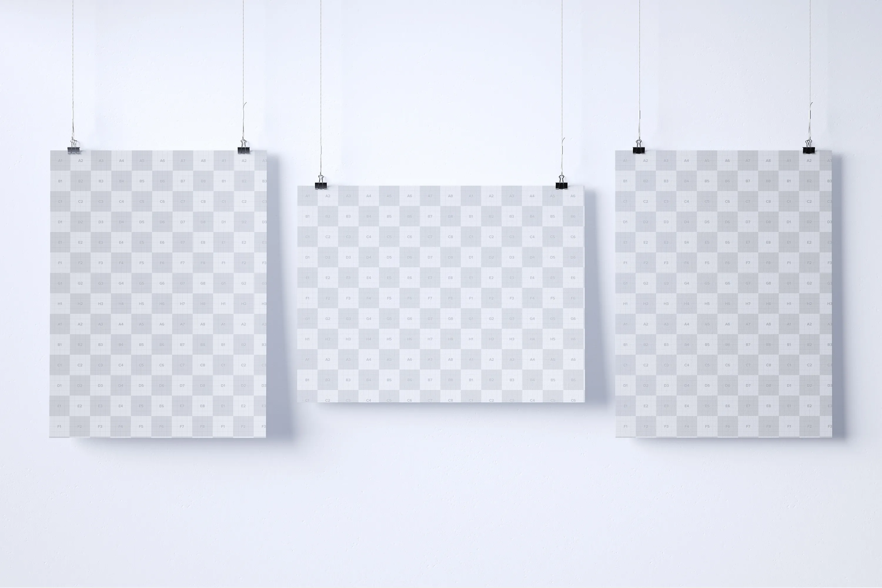 悬挂海报设计印刷效果预览样机模板 Three Hanging posters mockup插图