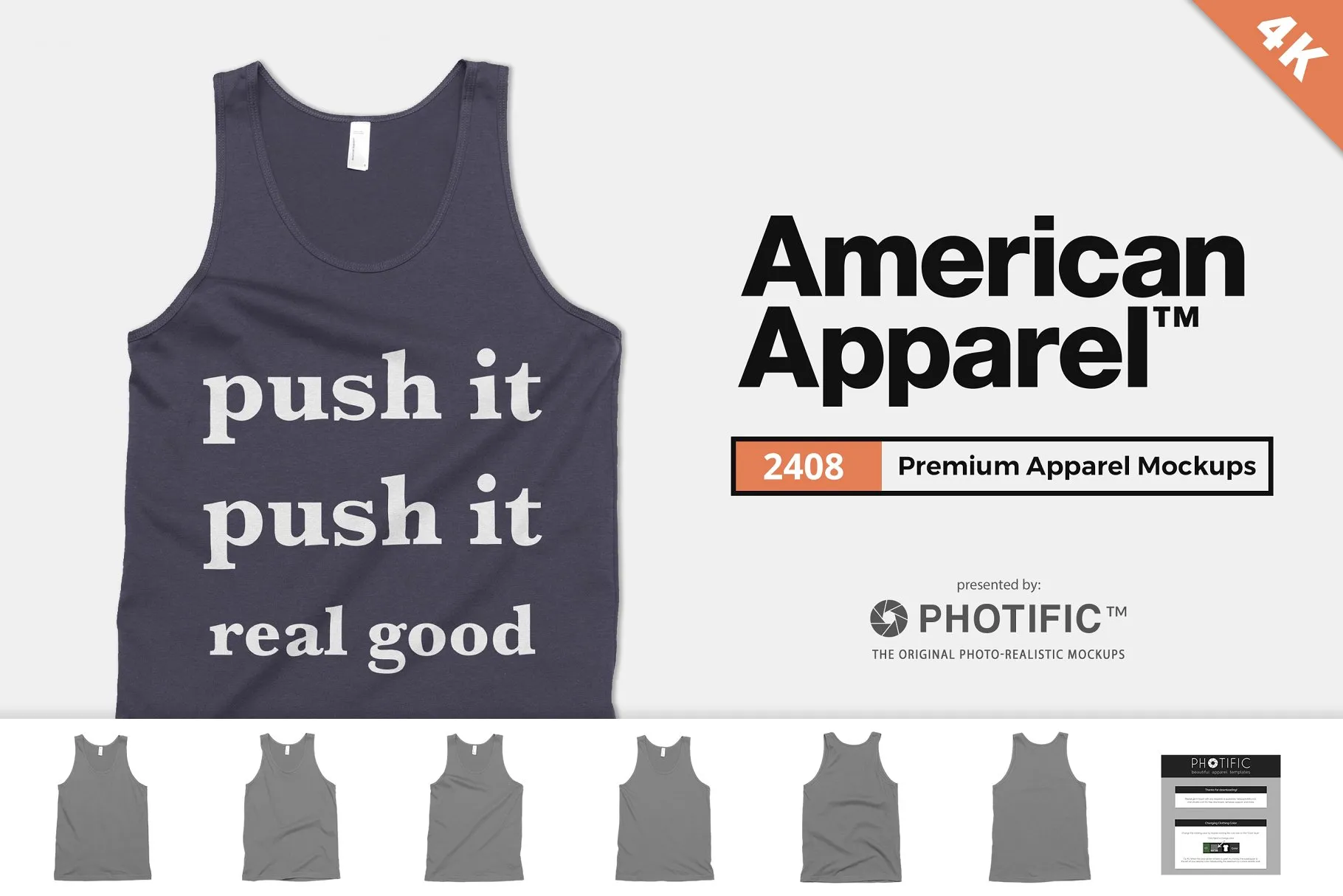 男士背心样机模板 American Apparel 2408 Tank Mockups插图