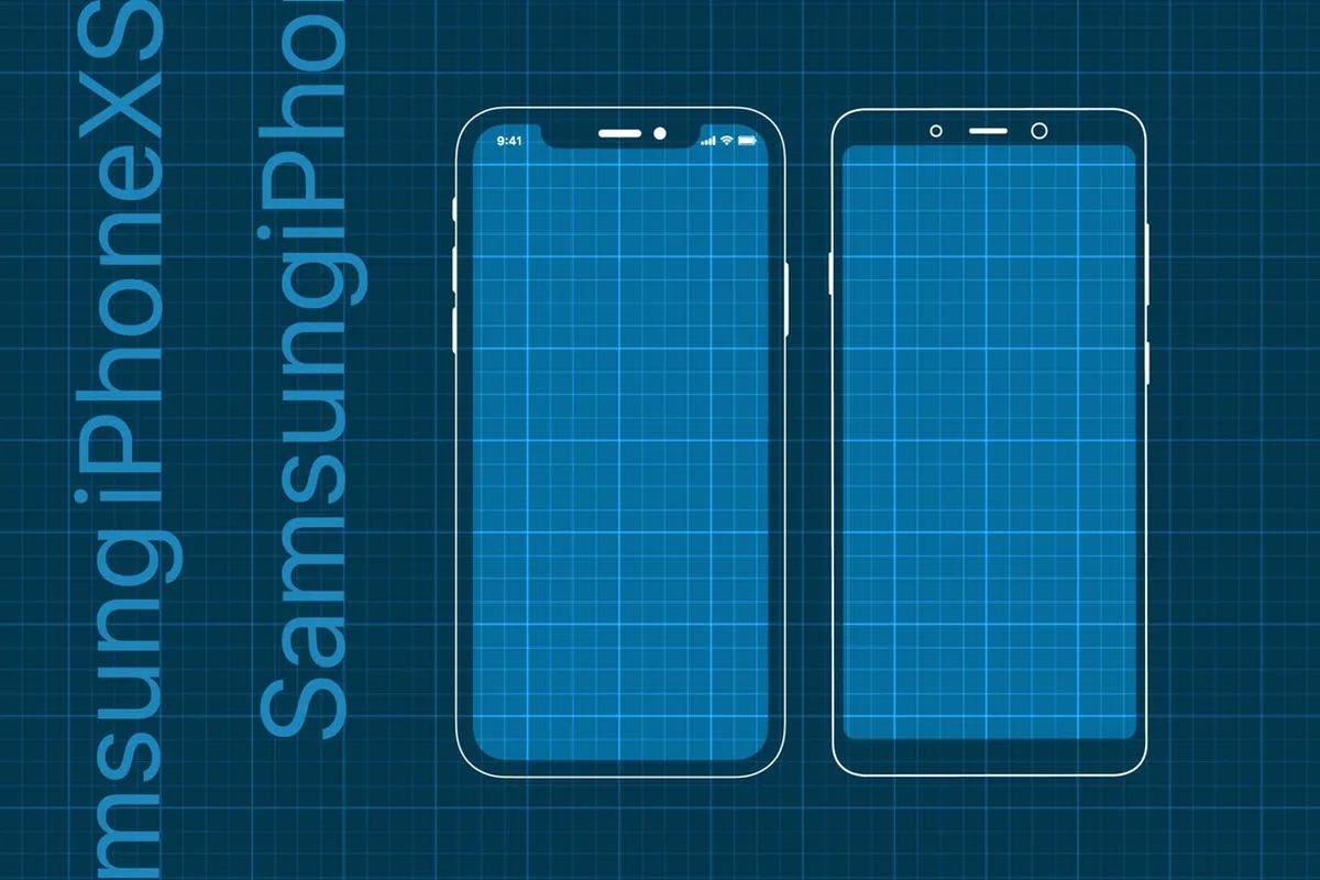 iPhoneXSamp;三星手机网页amp;APP应用原型设计展示样机模板 iPhoneXS and Samsung Prototype mockup