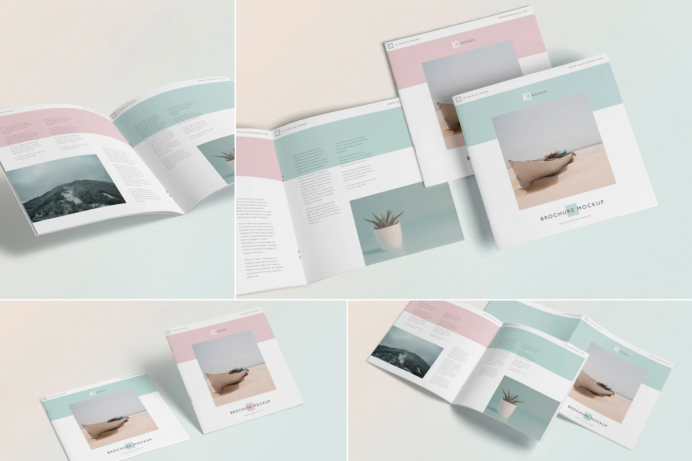 方形小册子企业画册杂志设计效果图样机 Square Brochure – Magazine Mock-Up插图