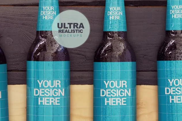 木墙场景啤酒瓶外包装设计样机模板 Wood Wall Malt Ingredient 4 in 1插图(2)