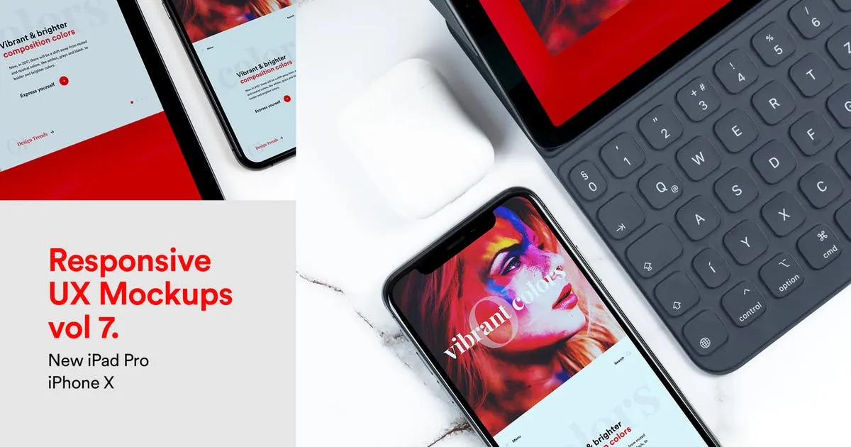响应式设计效果图预览iPad Proamp; iPhone X样机模板v7 New Responsive Mockups iPad Proamp; iPhone X Vol 07