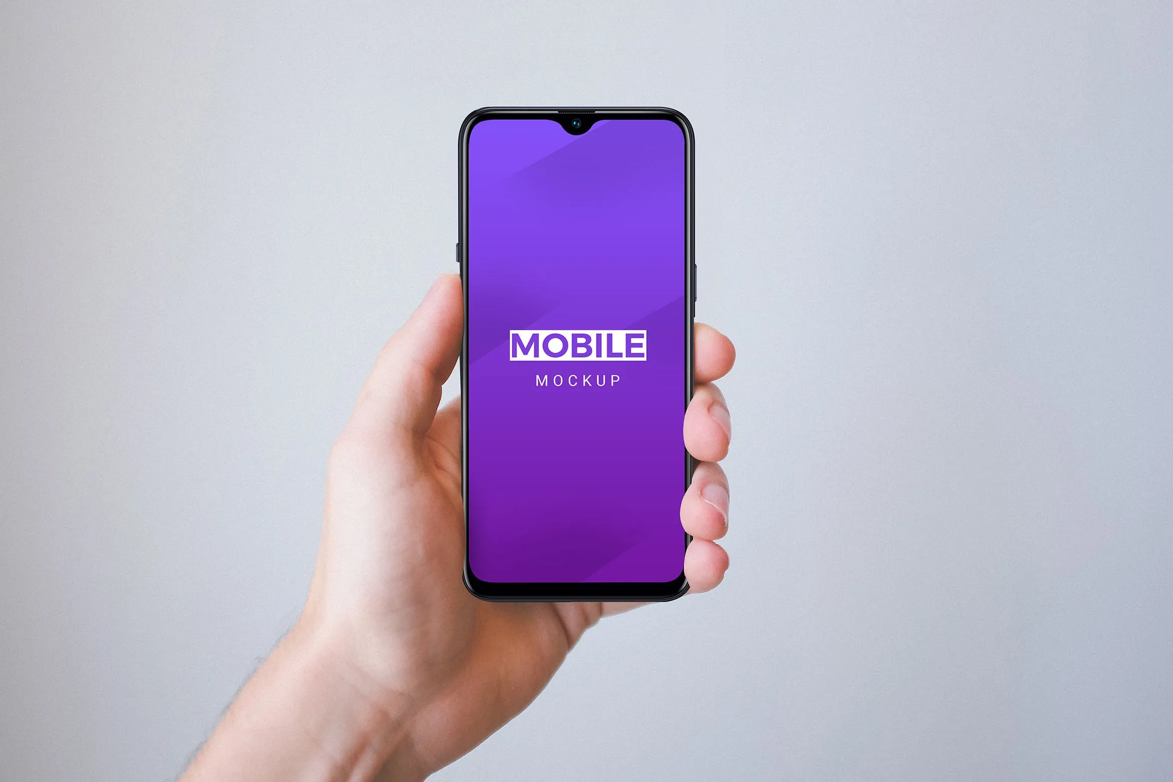 手持水滴屏智能手机屏幕预览样机 Mobile With Hand Mockups插图