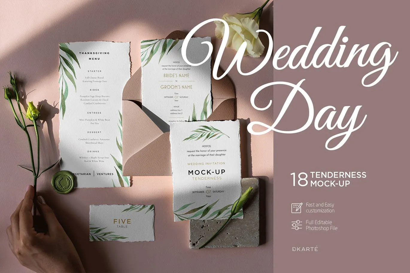 婚礼邀请设计素材效果预览样机套装 Wedding Day Mock-Up Tenderness