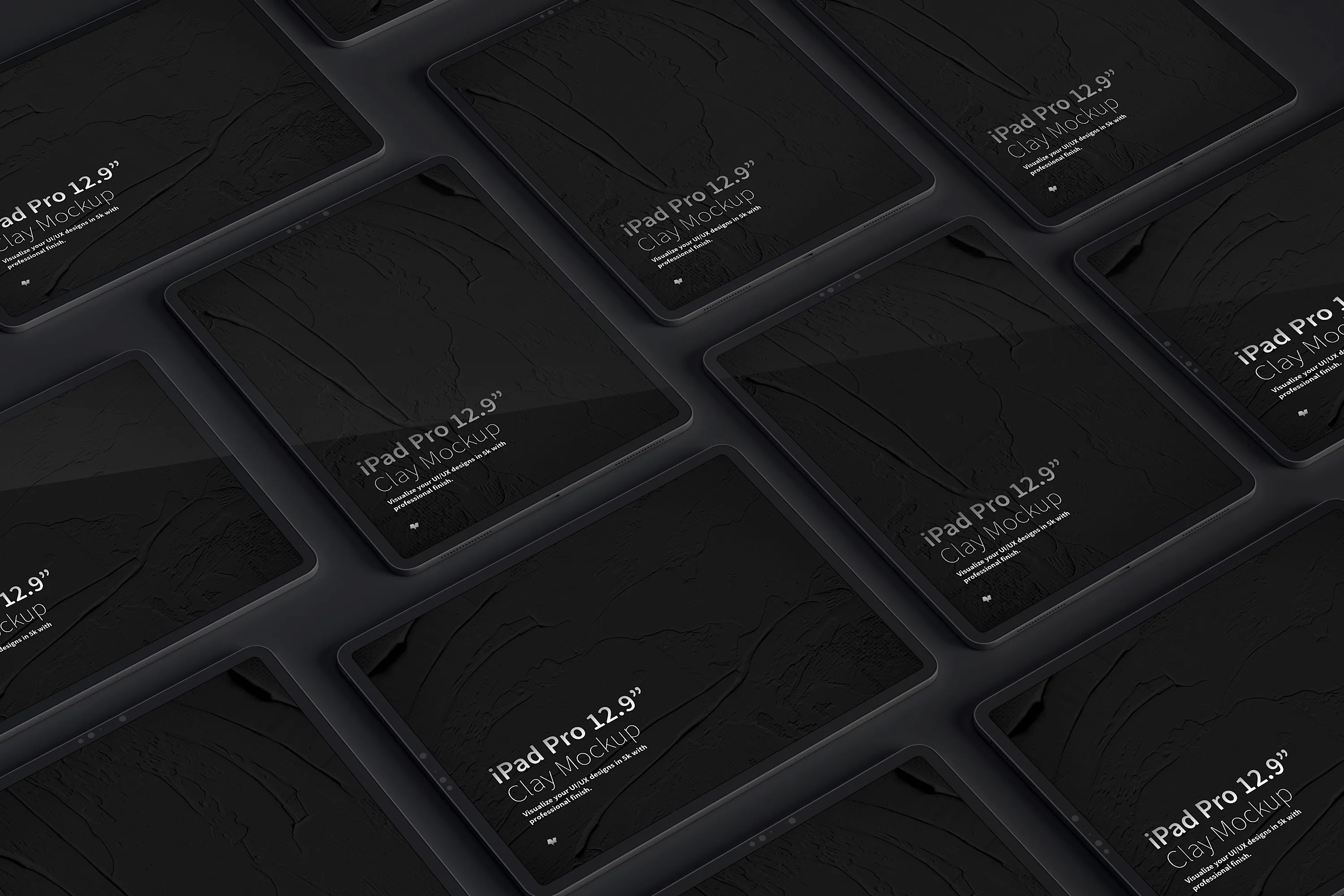iPad Pro平板电脑屏幕界面设计预览图等距网格样机02 Clay iPad Pro 12.9” Mockup, Grid Layout 02插图(3)