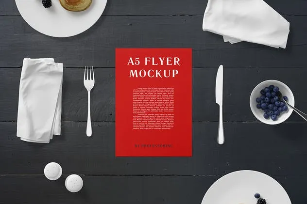 A5品牌传单印刷品样机模板 A5 Portrait Flyer Mockup – Breakfast Set插图(2)