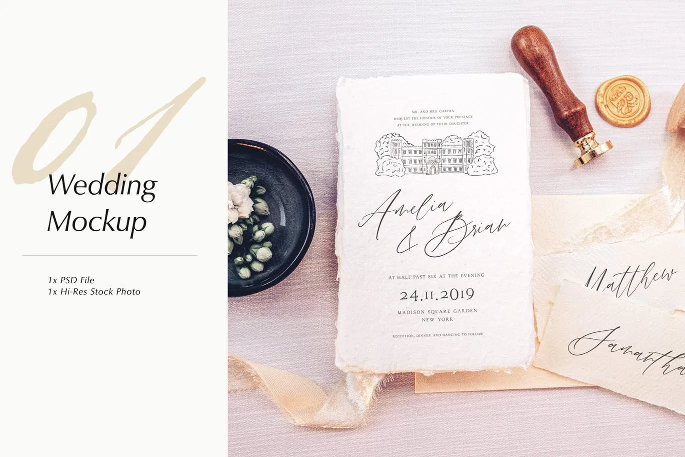 婚礼照片婚礼邀请函优雅风格设计样机素材库精选模板v01 Wedding Photo Mockup 01插图