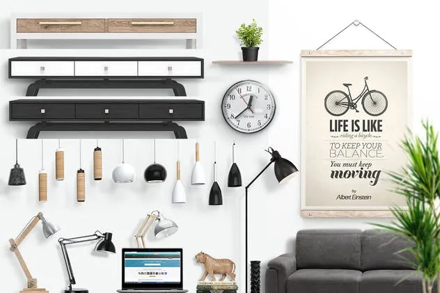 墙壁木制挂架海报广告样机 Wooden Poster Hanger Mockup插图(4)