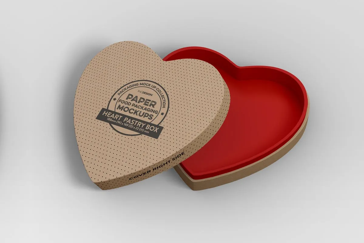 心形礼品纸盒外观包装设计样机 Paper Heart Box Packaging Mockup