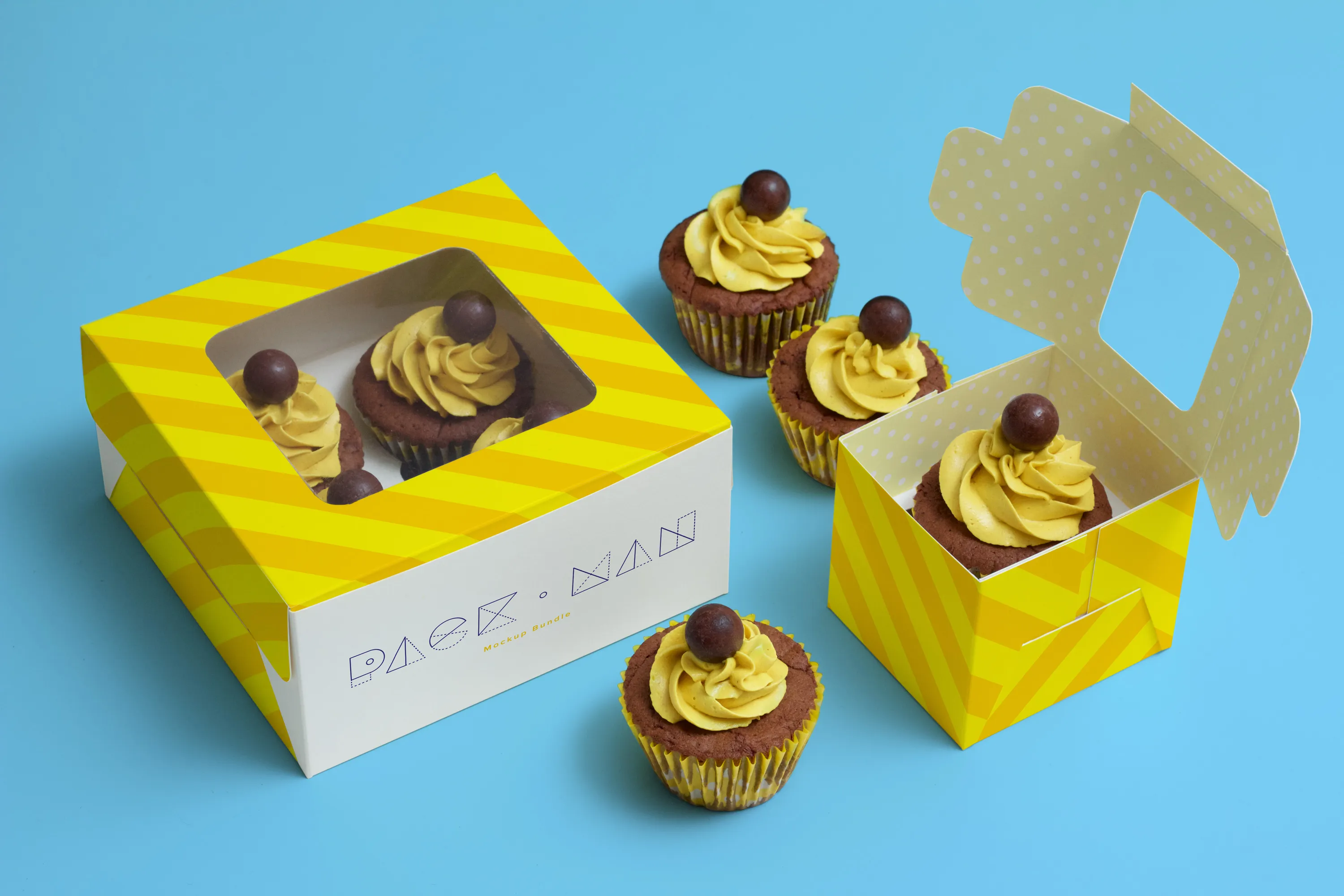 纸杯蛋糕纸盒包装设计样机模板 Cupcake Boxes Mockup
