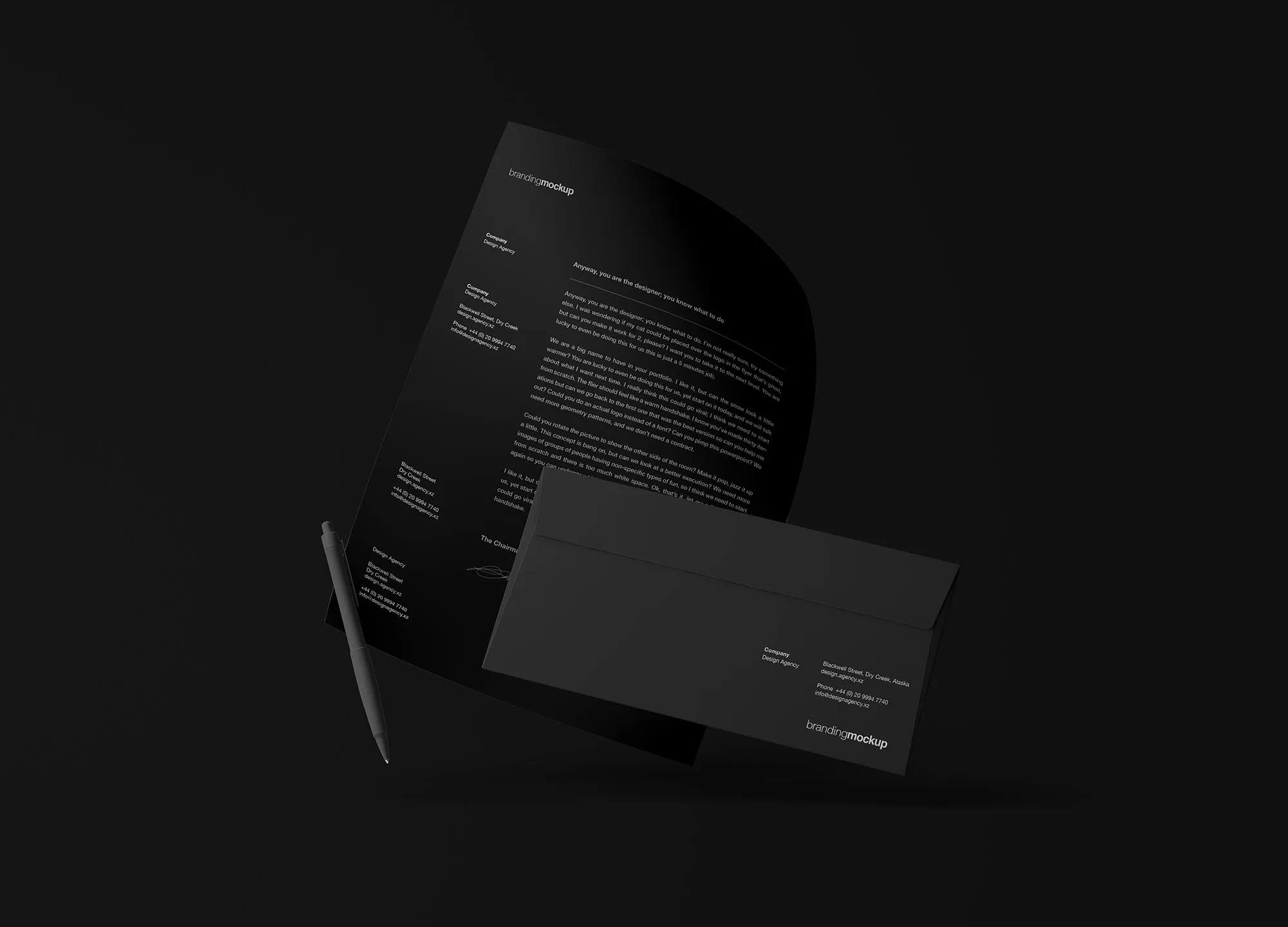 悬浮状态的信封＆信纸设计效果图样机模板 Floating Branding Mockup