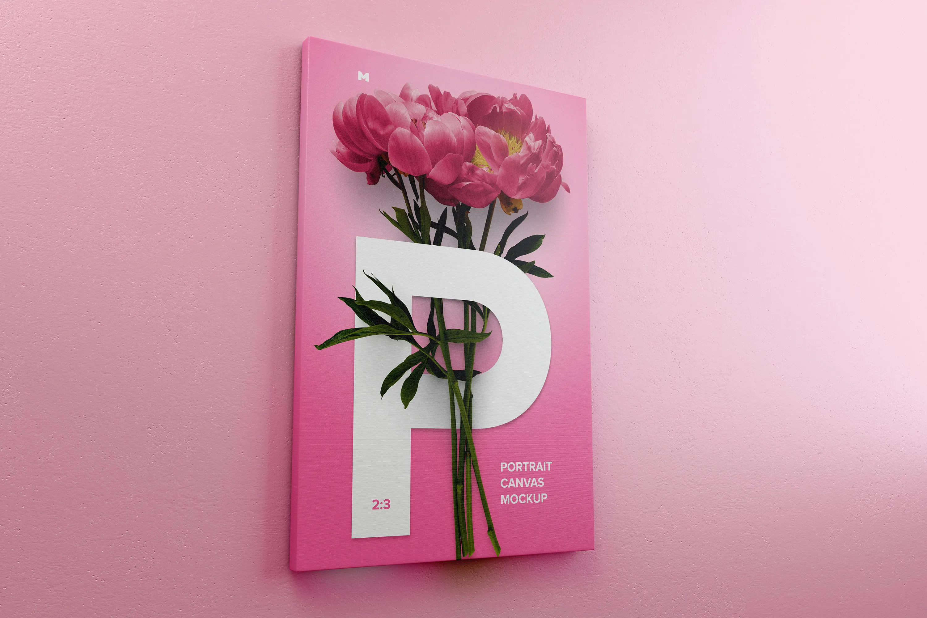 挂墙画布画框作品预览左视图样机素材 2:3 Portrait Canvas Mockup Hanging on Wall, Left View插图(4)