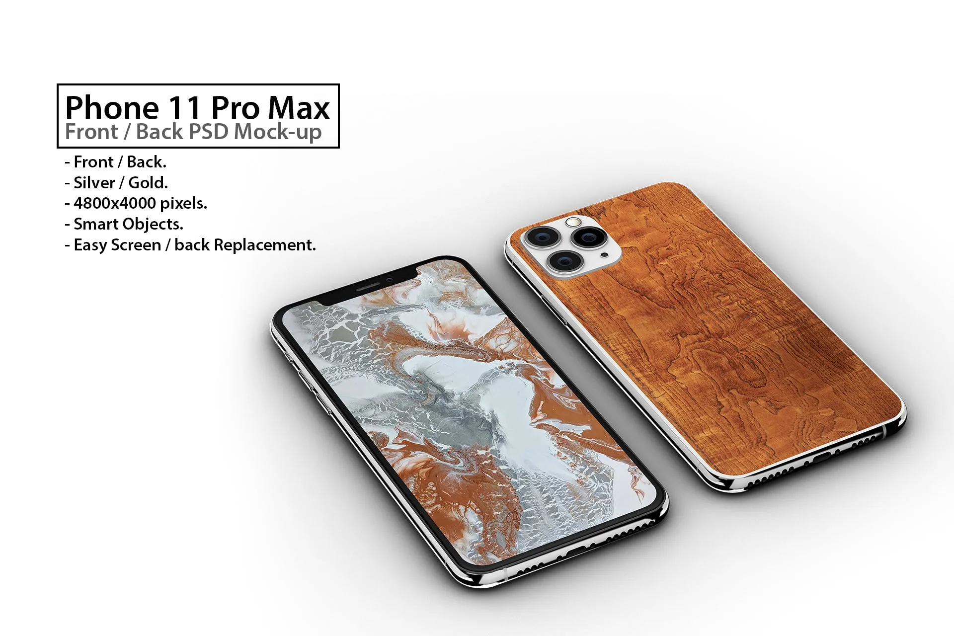 iPhone 11手机正方面视图样机模板 Tabled Phone 11 Frontamp; Back PSD Mock-up