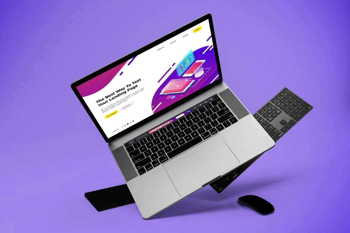 悬浮风格MacBook Pro笔记本电脑Web设计预览素材库精选样机v3 Macbook Pro Mockup V.3插图(3)