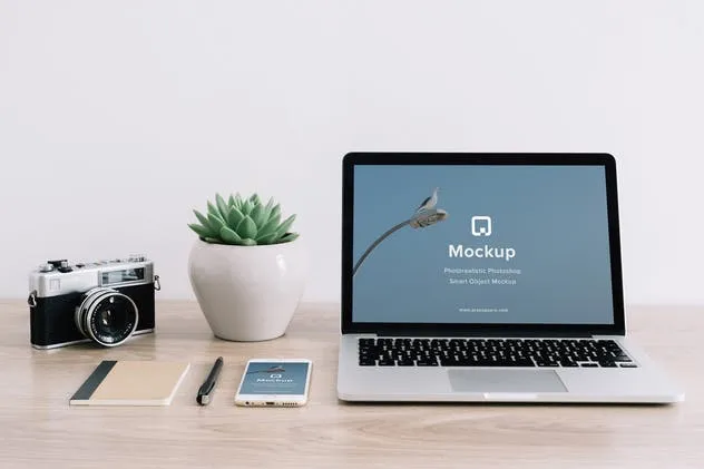 iPhone&Macbook办公桌场景UI设计样机套装Vol.2 Mockup Pack Vol.2 – 06 Photorealistic PSD插图(1)