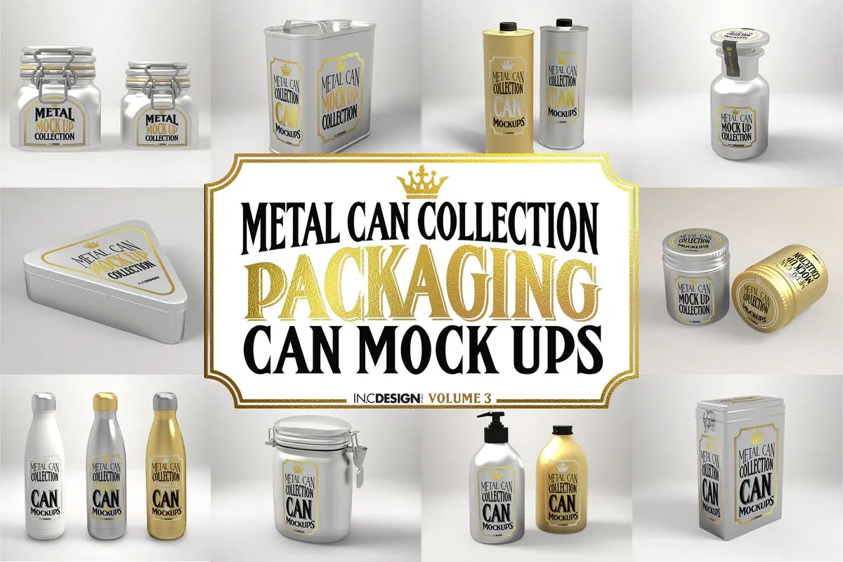 食品饮料金属容器罐子罐头样机vol.3 Vol. 3 Metal Can Mockup Collection