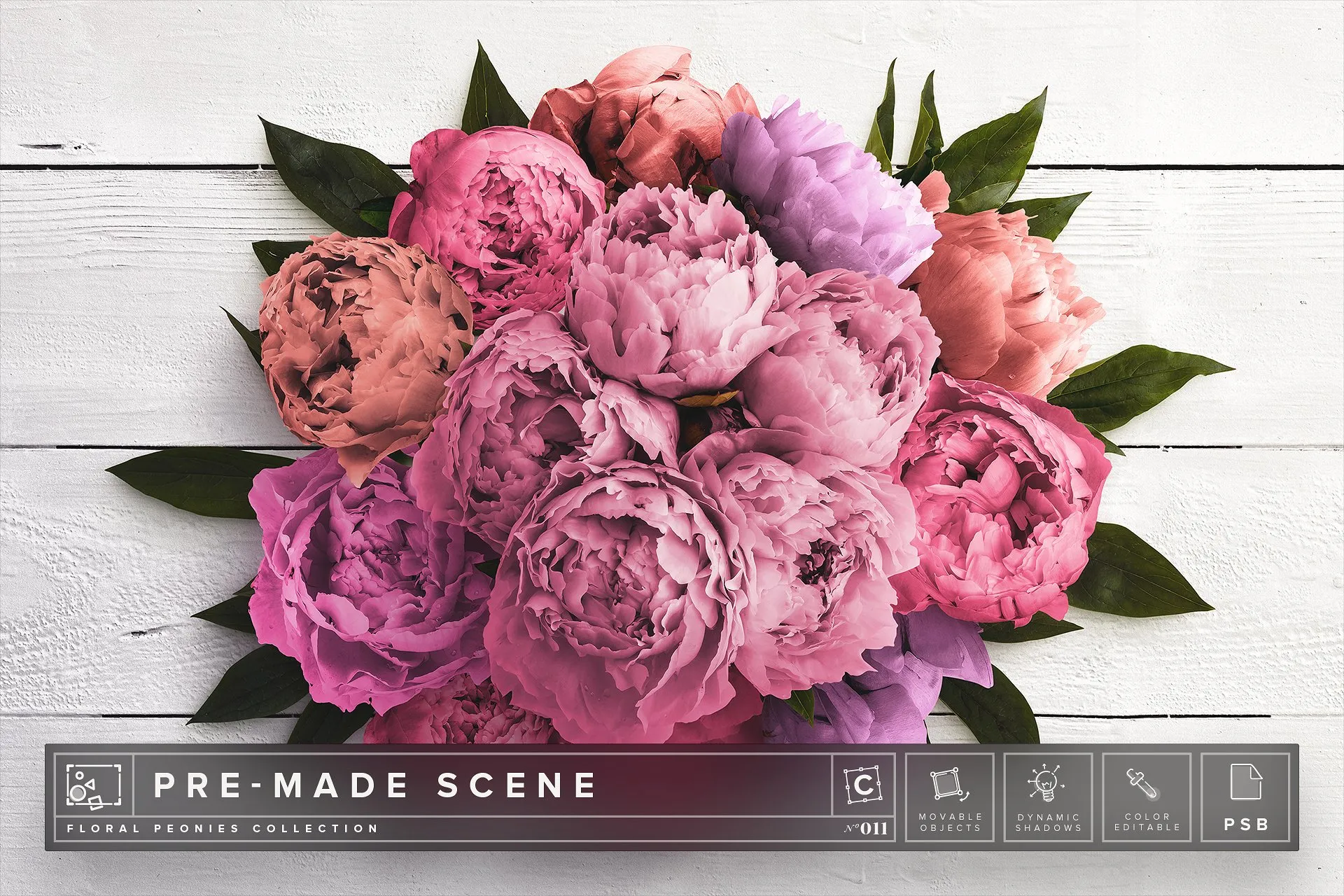牡丹花饰场景样机011 Floral Peonies Mockup Scene #011