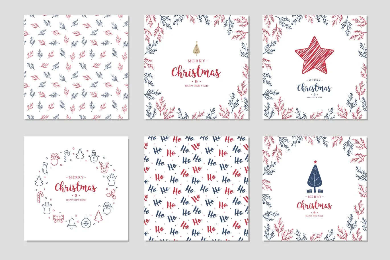 圣诞贺卡矢量设计模板素材v2 Christmas Card Set Vector vol.2