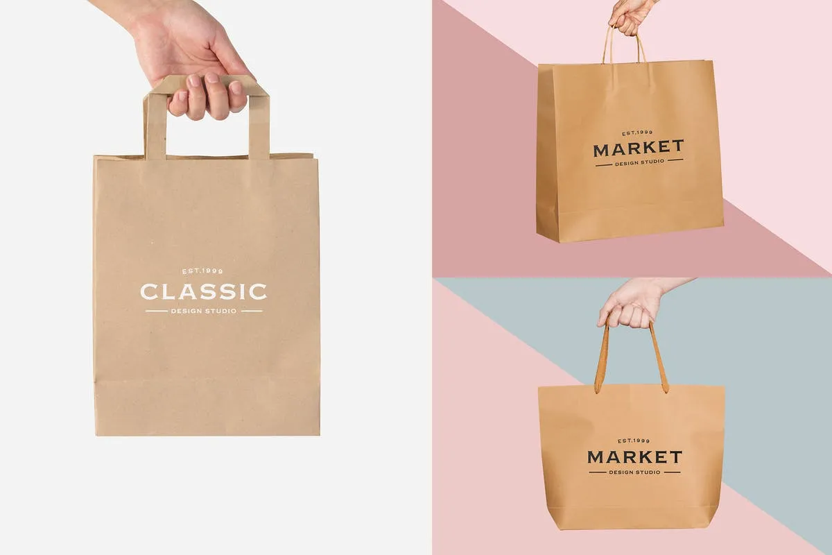 牛皮纸购物袋礼品袋样机模板v1 Craft Bags Mock Up Vol 01