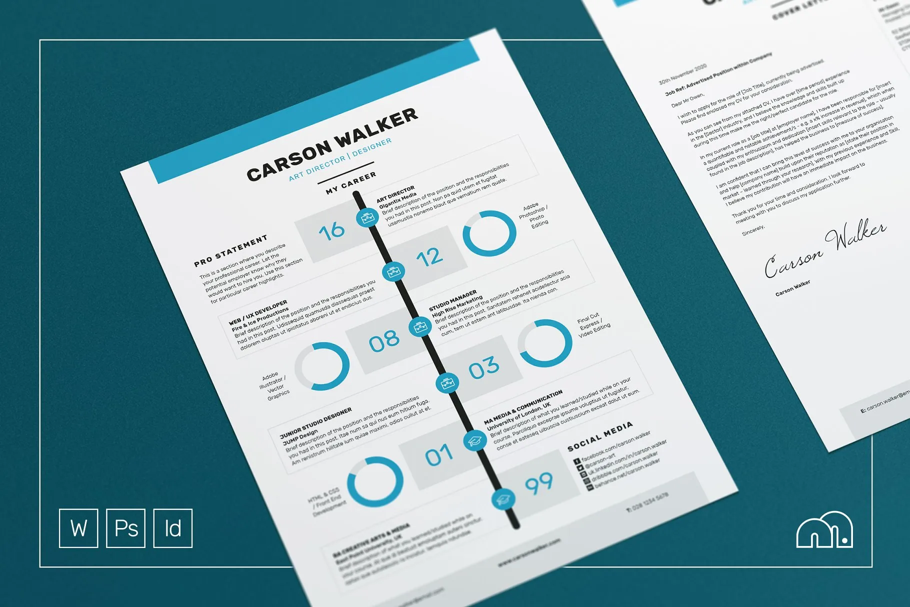 对称式排版电子简历模板 Carson#8211; Resume/CV