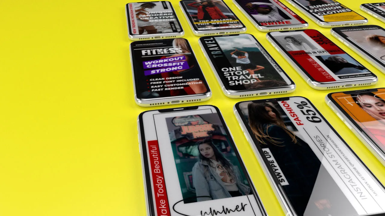 12个时尚动态动画标题字幕过渡像素设计精选AE模板Instagram Stories V. 1