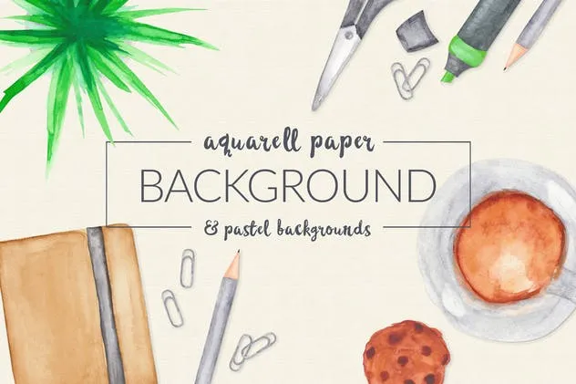 手绘水彩办公用具剪贴画&场景模板 Watercolor Scene Creator插图(2)