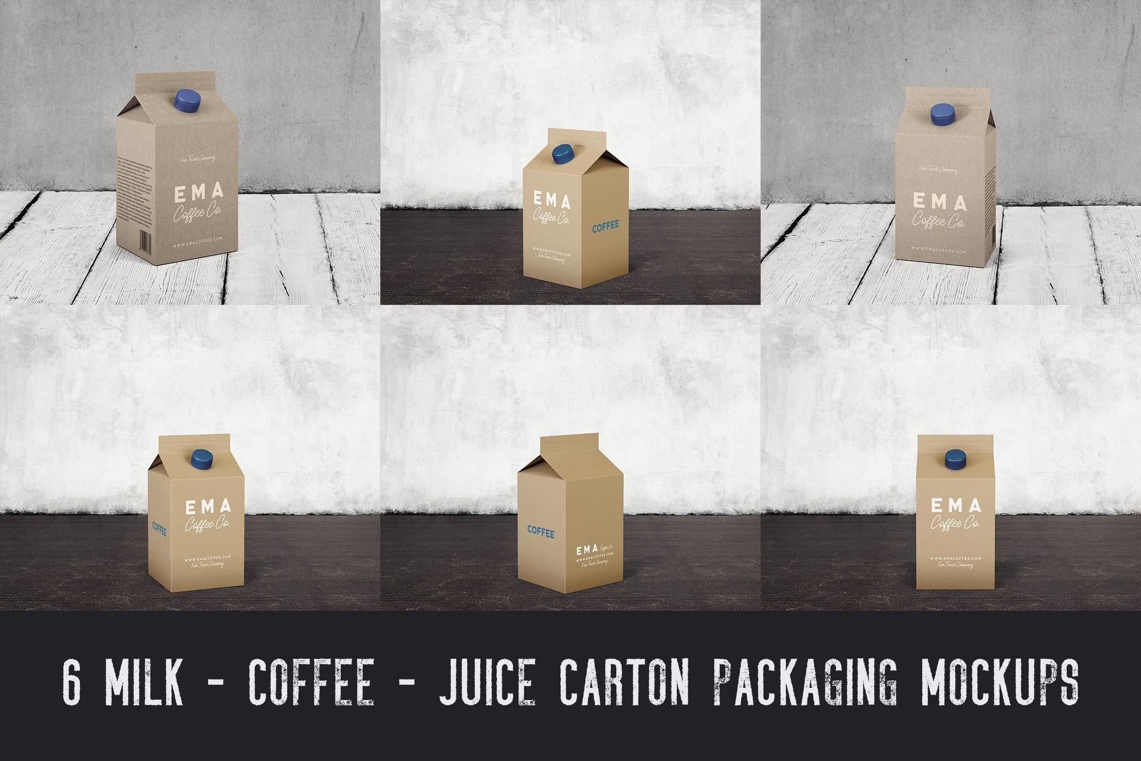 6个牛奶/咖啡/果汁纸盒包装素材库精选v1 6 Milk Coffee Juice Carton Packaging Mockups1插图