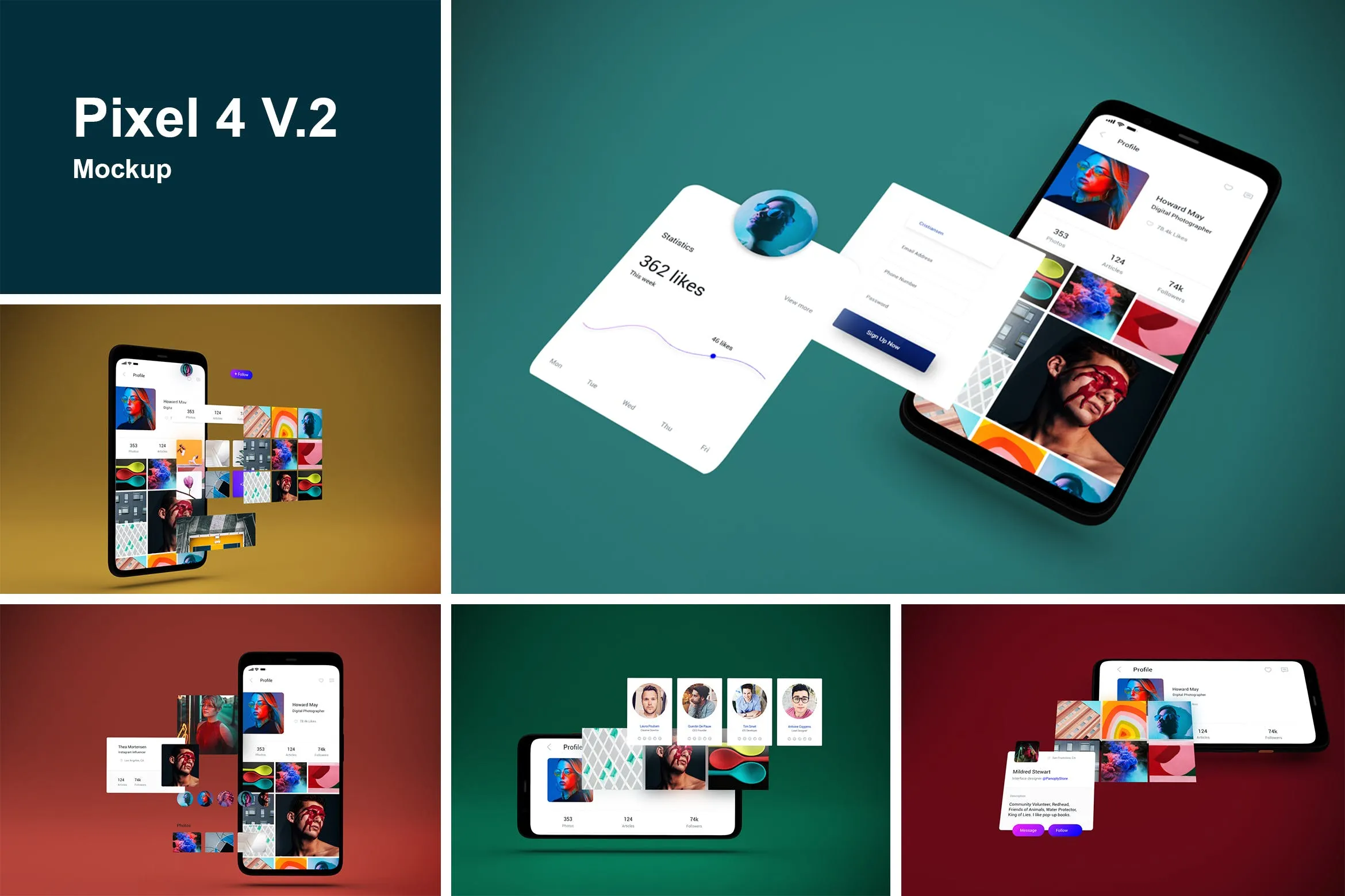 谷歌Pixel 4手机屏幕预览效果图像素设计精选样机v2 Pixel 4 Mockup V.2