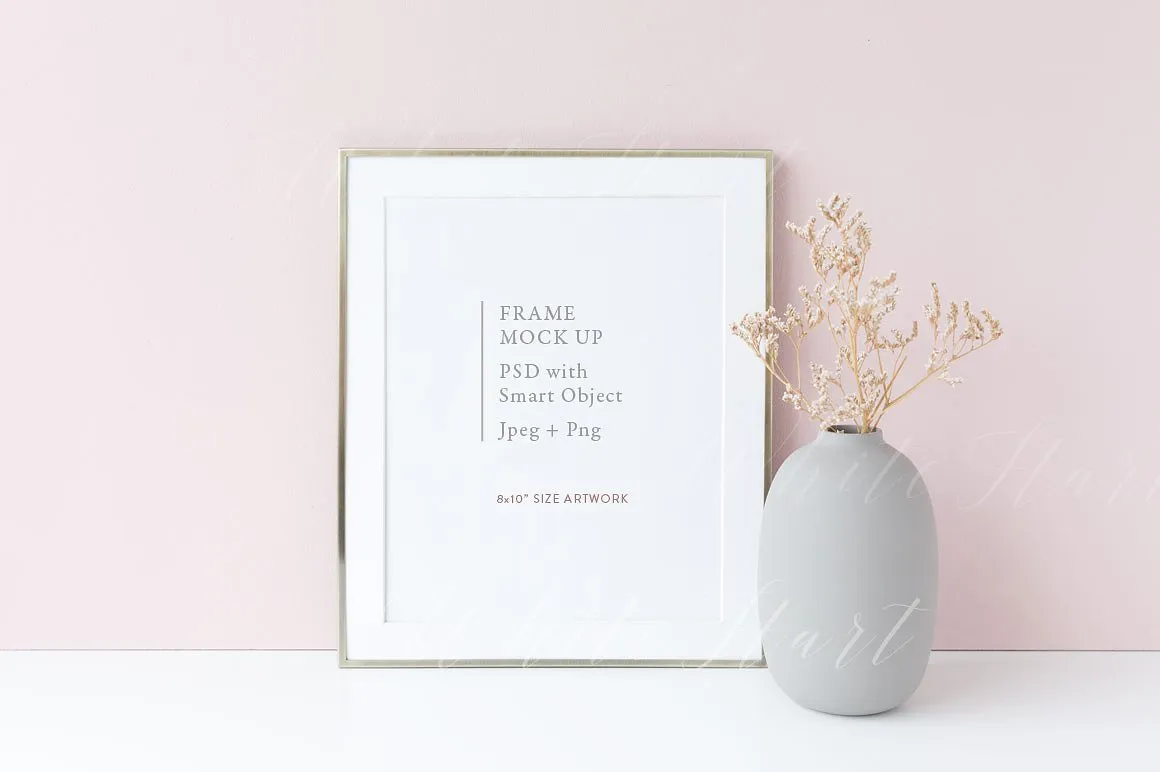 银色金属框架相框样机模板 8#215;10 golden frame mock up#8211; PSD/PNG